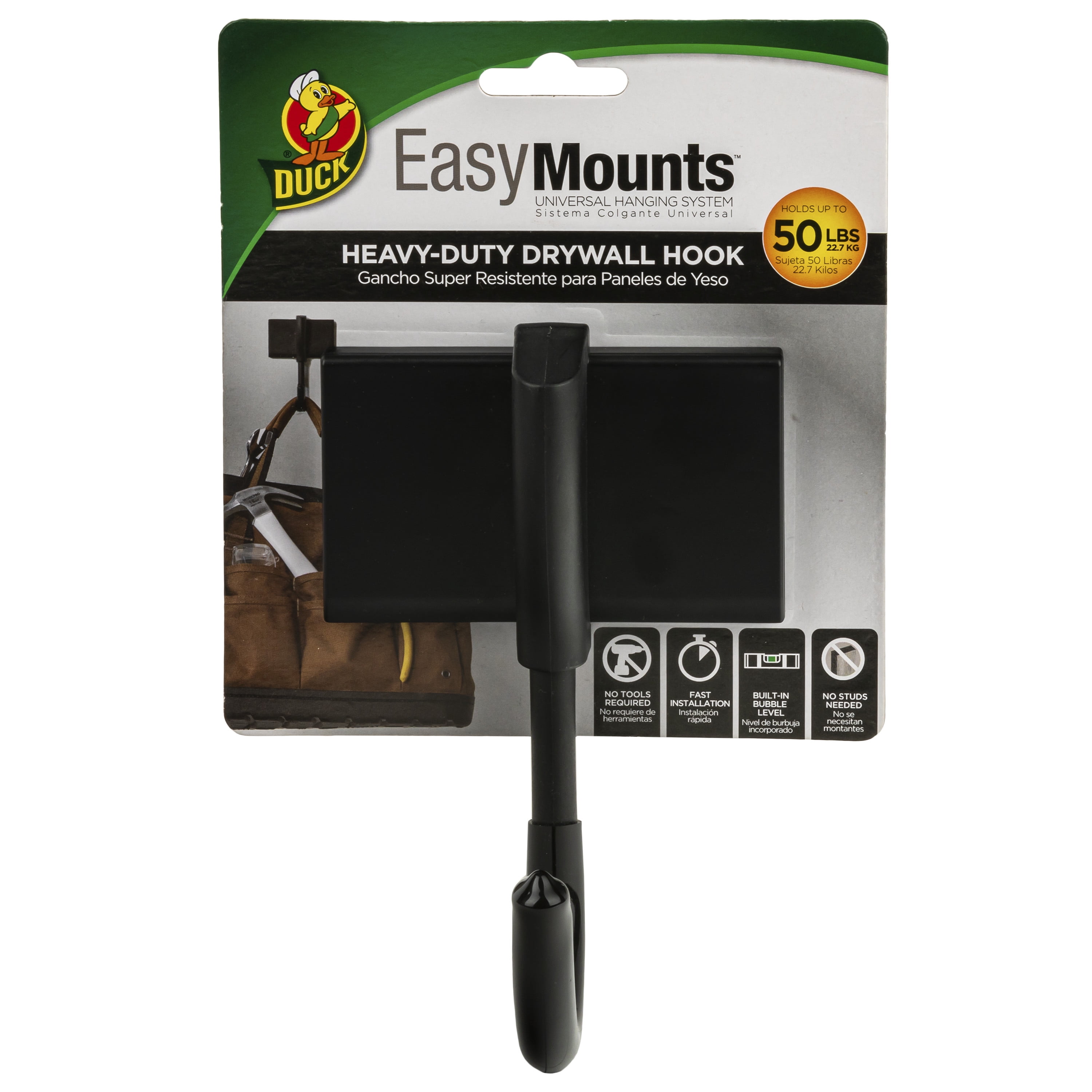 Heavy-Duty Black Fiberglass Self-Adhesive Wall Hook