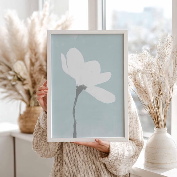Duck Egg Blue Organic Modern Magnolia Print, Light Teal Decor For Kitchen Wall, Neutral Dining Room Decor, Poster Only