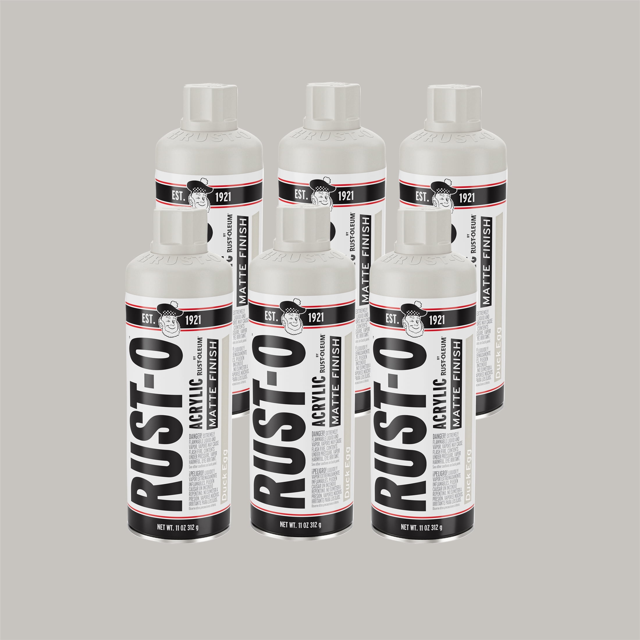 6 Pack, Duck Egg, Rust-Oleum Rust-O Acrylic Matte Spray Paint-392222, 11 oz