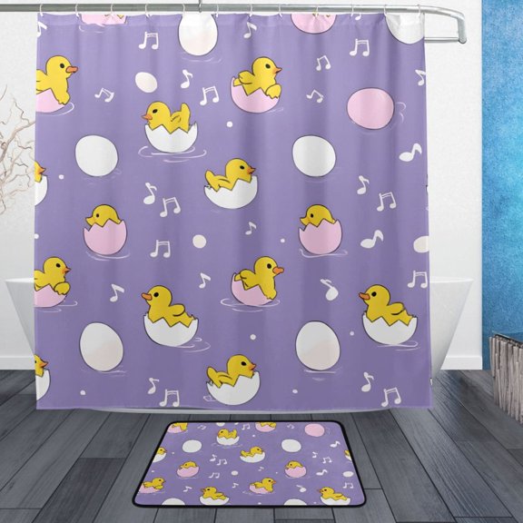 Duck Eggshell Pattern Bathroom Accessory Sets Waterproof Shower Curtain with Absorbent Non-Slip Rug