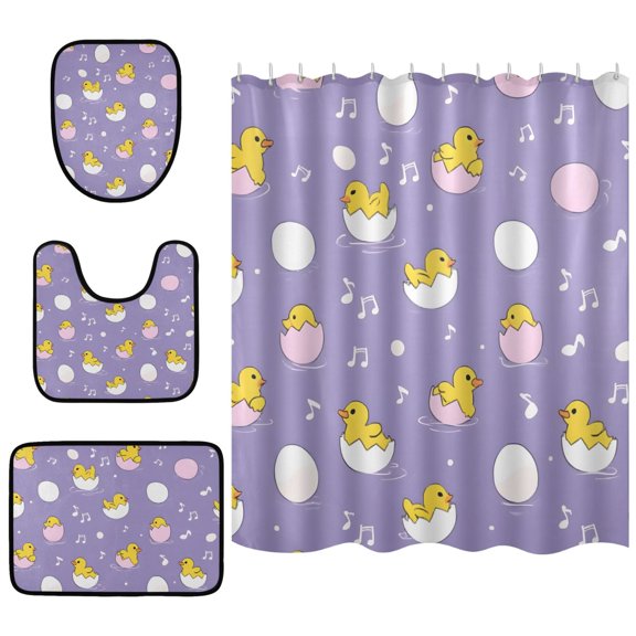 Duck Eggshell Pattern Shower Curtain Sets 4 Piece Waterproof Bathroom Set with Non Slip Mats 66x72in