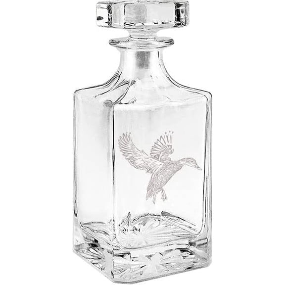 Duck Engraved Whiskey Decanter - 26oz Square Crystal Decanter with Crystal Stopper for Whiskey, Bourbon, Brandy, Scotch$$Home Decor, Kitchen, & Other
