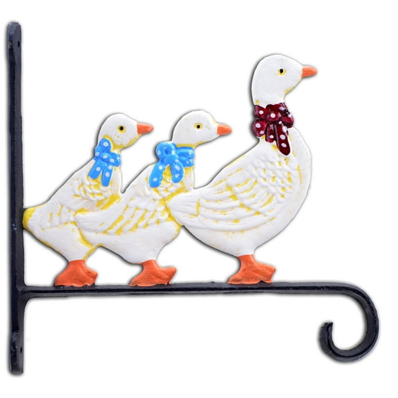 Duck Family Plant Hanger Hook - Colorful Cast Iron - Large 10.125" Deep