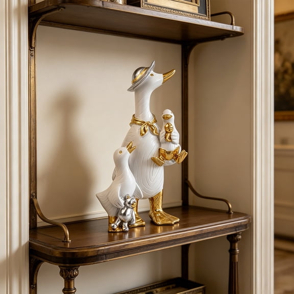 Duck Figurines Resin Decor - Adorable Couples Holding Umbrellas, Modern Playful Design, Stable Tabletop Display, Durable Decorative Accent for Living Room
