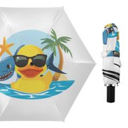 Duck Fish Tree Beach Starfish All Weather Umbrella Triple Folding Parasol 6 Ribs UV Protection Portable