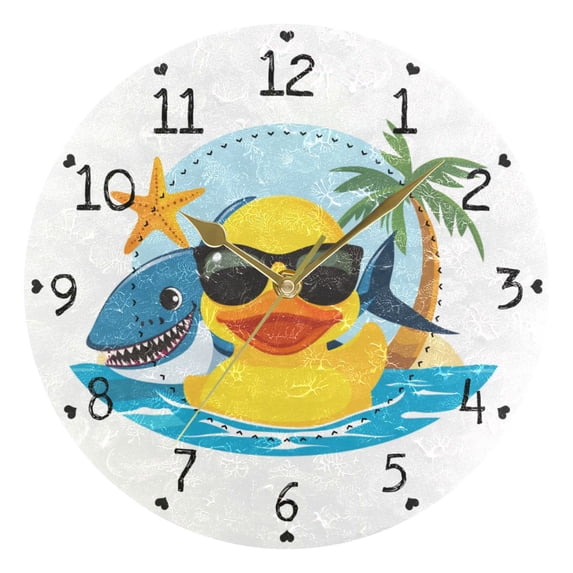 Duck Fish Tree Beach Starfish Round Wall Clock Silent Analog Battery Operated Gold Pointer Home Decor 9.84" Diameter