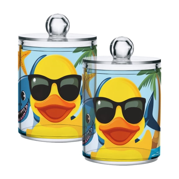 Duck Fish Tree Beach Starfish Translucent Plastic Cans Storage Canisters with Lid Set of 2