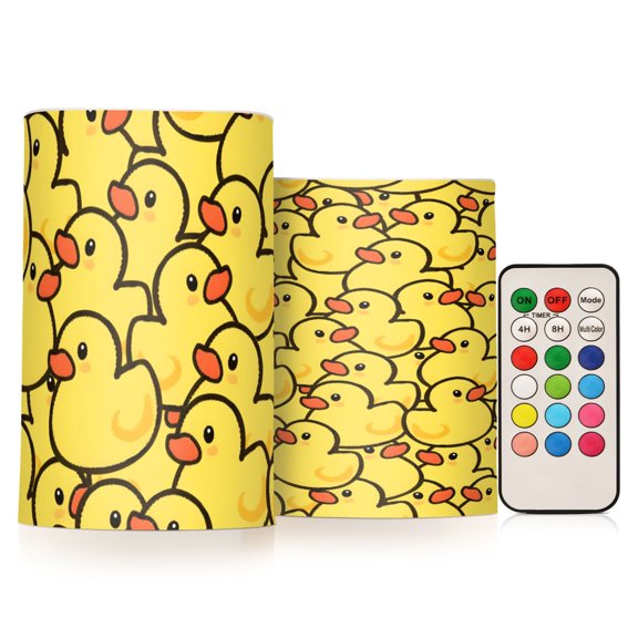 Duck Flickering Flameless Candles Battery Operated with Remote Timer LED Pillar Candles Set of 2