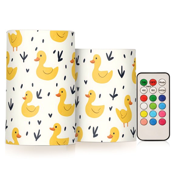 Duck Flickering Flameless Candles Battery Operated with Remote Timer LED Pillar Candles Set of 2