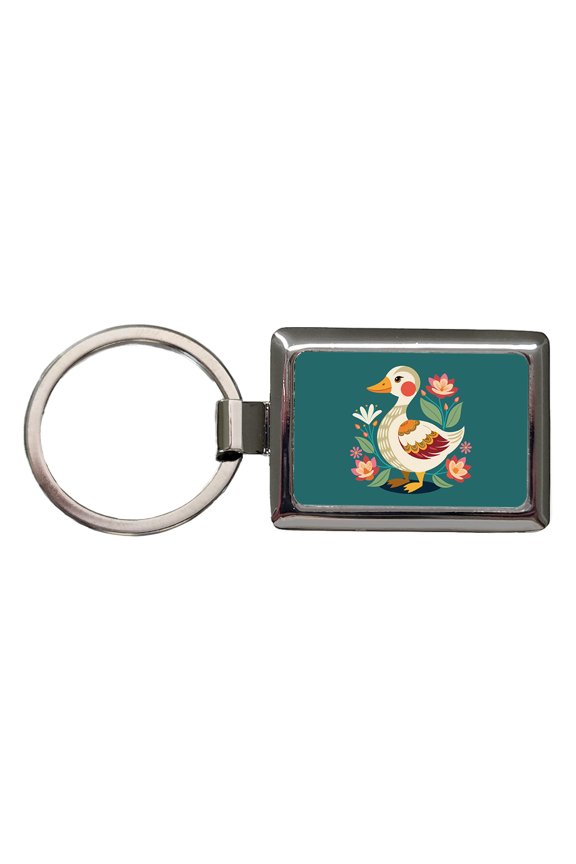 Duck Floral Flowers Metal Rectangle Keychain