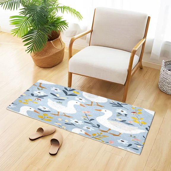 Duck Flower Leaves Cartoon Plush Carpet Non Slip Runner Rug Absorbent Bath Mat 39" x 20"