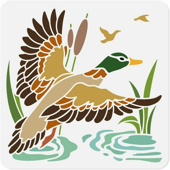 Duck Fly Stencil for Painting 11.8"x11.8" Plastic Wild Duck Bird Stencil Drawing Template DIY Craft Paint Template for Wall Home Decor Wood Burning Card Canvas Fabric Journal Paper