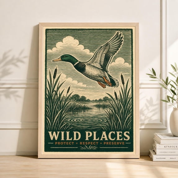 Blocking Service Duck Flying Mallard Reed Marsh Wildlife Block Illustration Poster ...