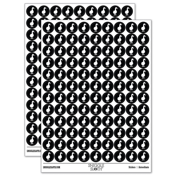 Duck From the Front Silhouette Round Sticker Set - Black - Gloss Finish - 0.50" Size