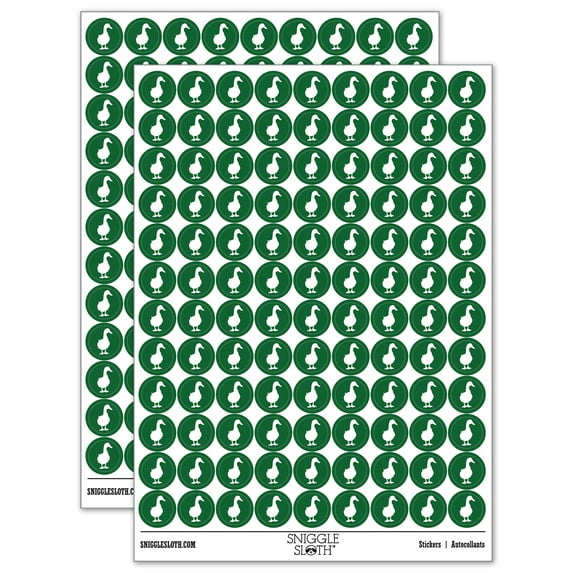 Duck From the Front Silhouette Round Sticker Set - Dark Green - Gloss Finish - 0.50" Size
