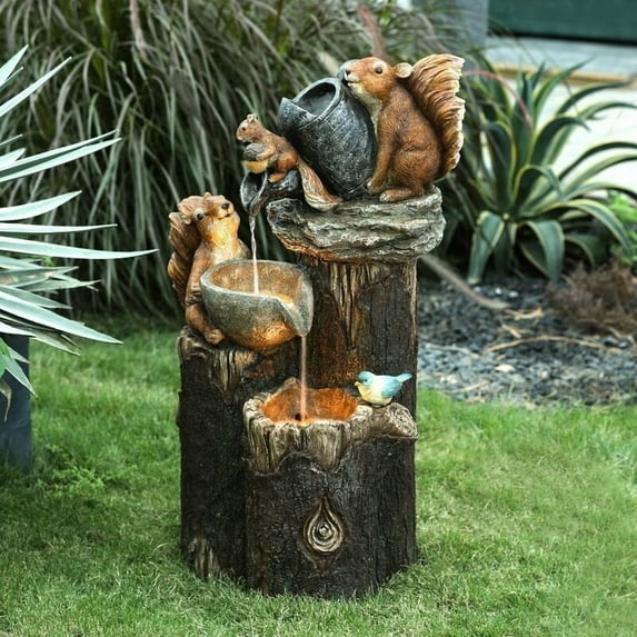 Duck Garden Statue with Solar Lights, Waterproof Resin Outdoor Sculpture, Vintage Duck Family Water Pump Decor, Patio Balcony Yard Landscaping Ornament, Outdoor Garden Decoration Gift