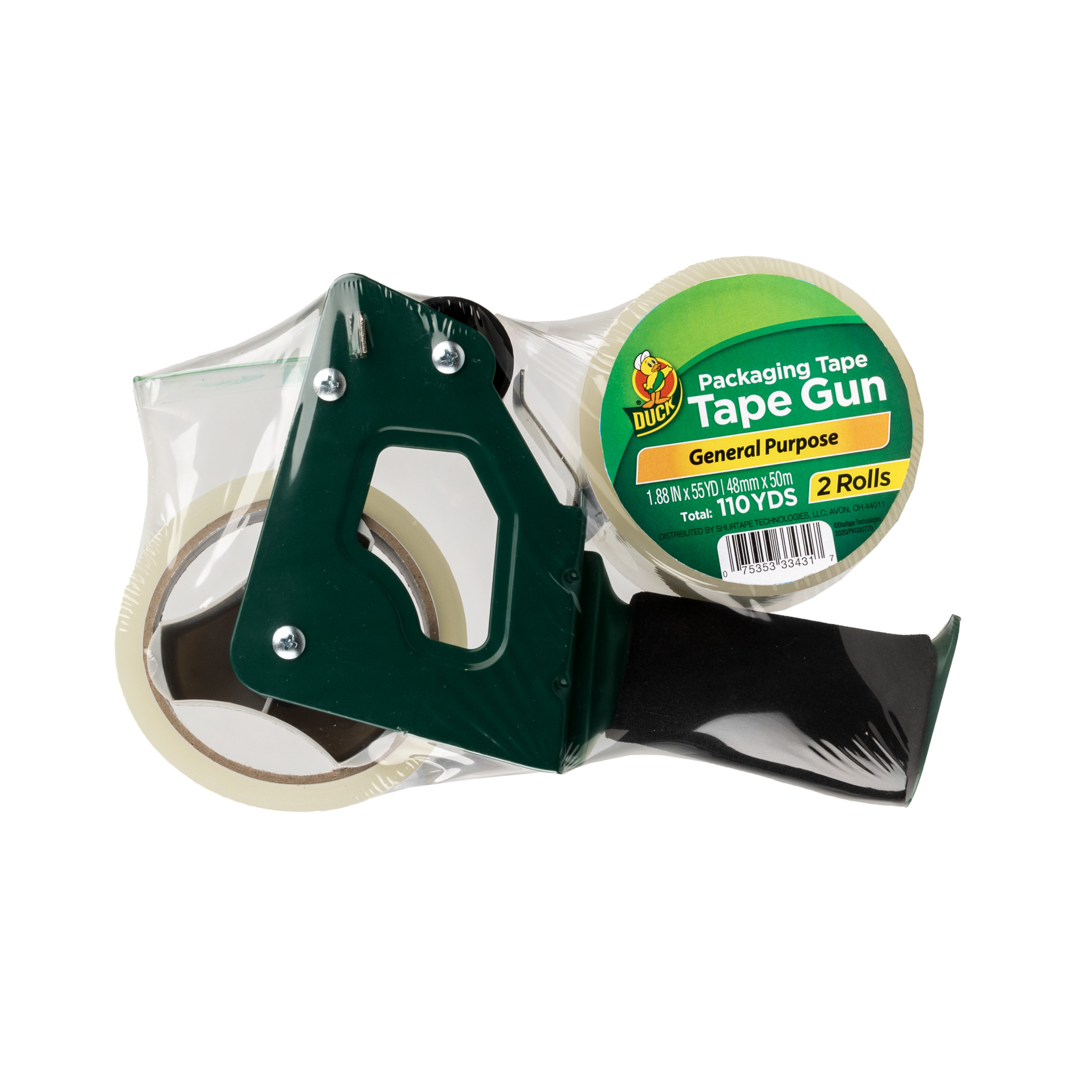 Duck General Purpose Packing Tape Gun with Foam Handle, 2 Rolls, 1.88 in x 55 yd Per Roll - image 1 of 10