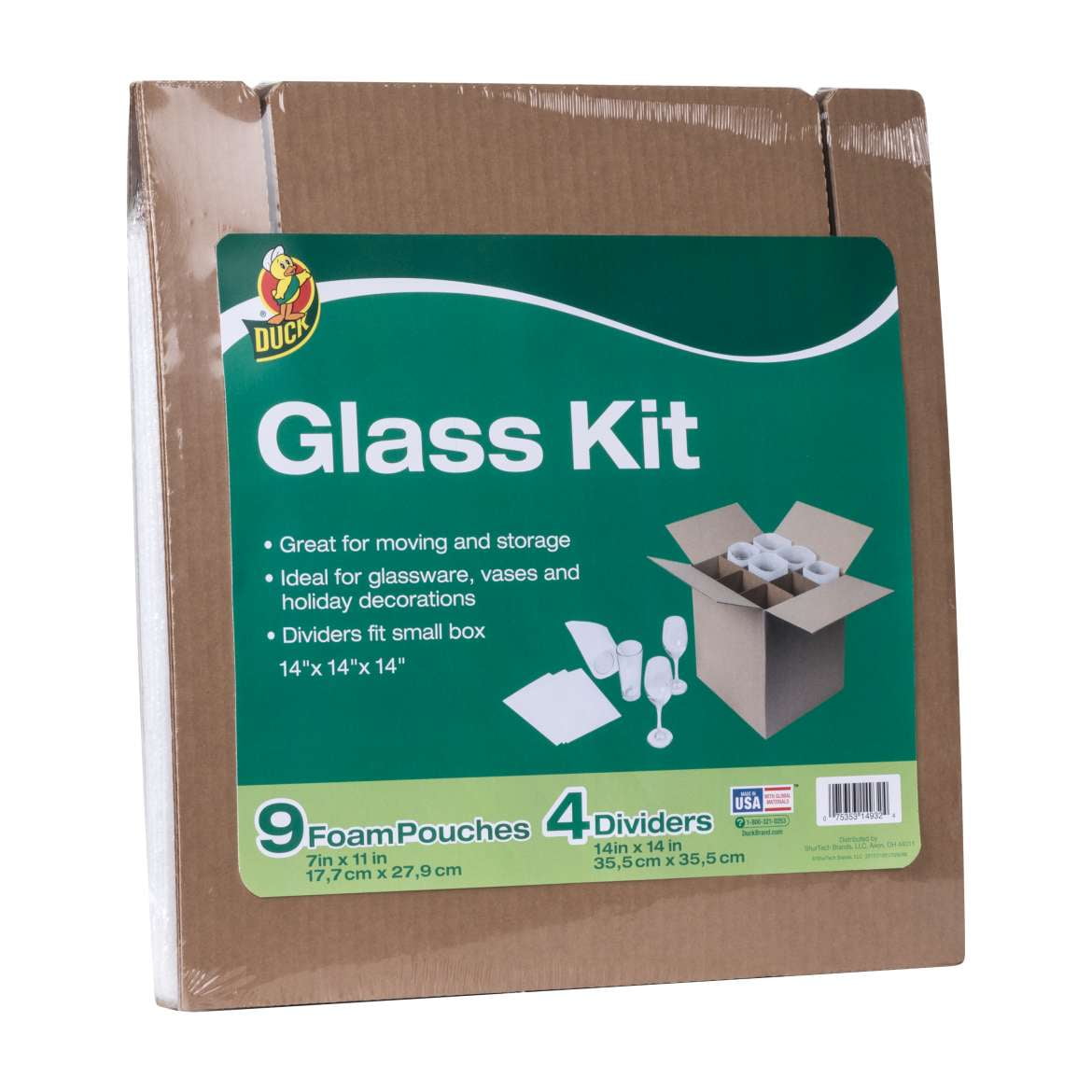 Duck Glass Kit, 4 Corrugate Dividers & 9 Foam Pouches (Box Not Included)