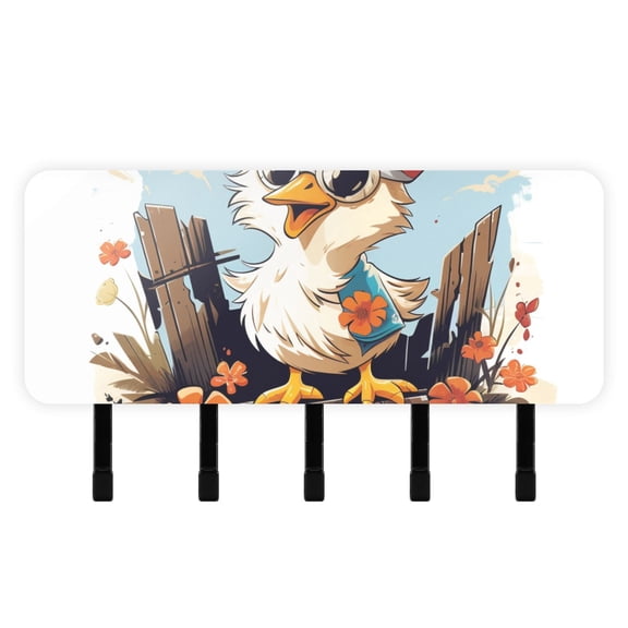 Duck Glasses Hat Mail Holder Organizer Wall Mount with Shelf Key Holder Key Rack with 5 Key Hooks for Wall Decorative