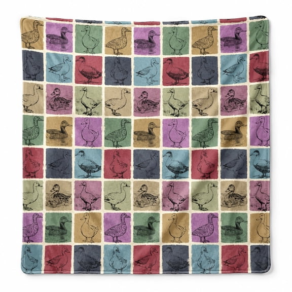 Duck Goose Grid Print Fleece Blanket, 280 GSM Polyester Throw Blanket, Soft Bedroom Couch Blanket, Multiple Sizes