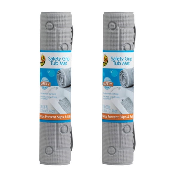 Duck Brand Safety Grip Bath Mat, 17 x 36 Inches, Gray, 2-Pack
