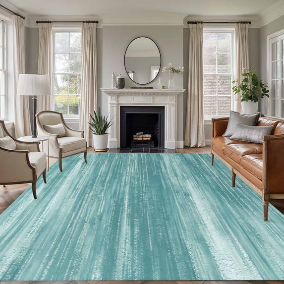 Duck Green Area Rugs 5'x7', Washable Small Throw Rugs for Laundry Room Playroom, Vintage Modern Abstract Art Ombre Indoor Outdoor Rug Non-Slip Low Pile Carpet Runner Reversible Floor Mats