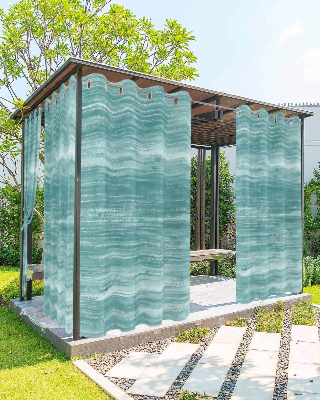 Duck Green Outdoor Curtains for Patio, Vintage Modern Abstract Art Ombre Privacy Drapes Grommet Waterproof Outside Curtains for Porch/Cabana/Balcony 54"x 108", 1 Panel