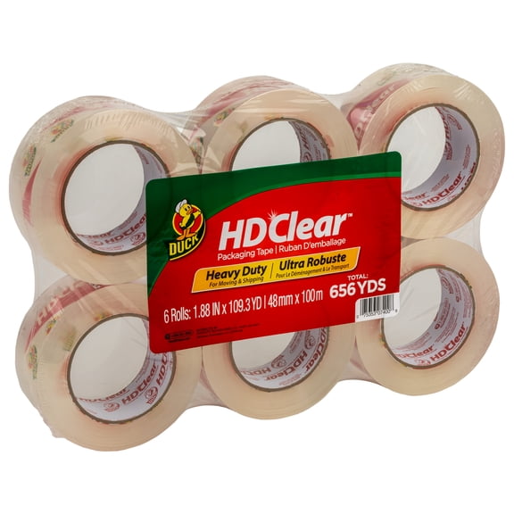 Duck HD Clear 1.88 in. x 109.3 yd. Clear Acrylic Packing Tape, 6 pack