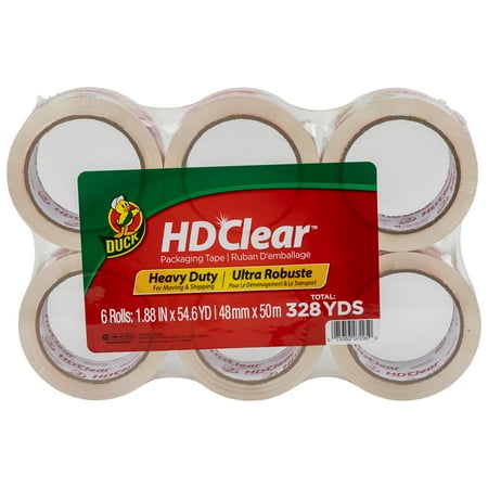 Duck HD Clear Packaging Tape, 1.88 in. x 54.6 yd., 6 Rolls