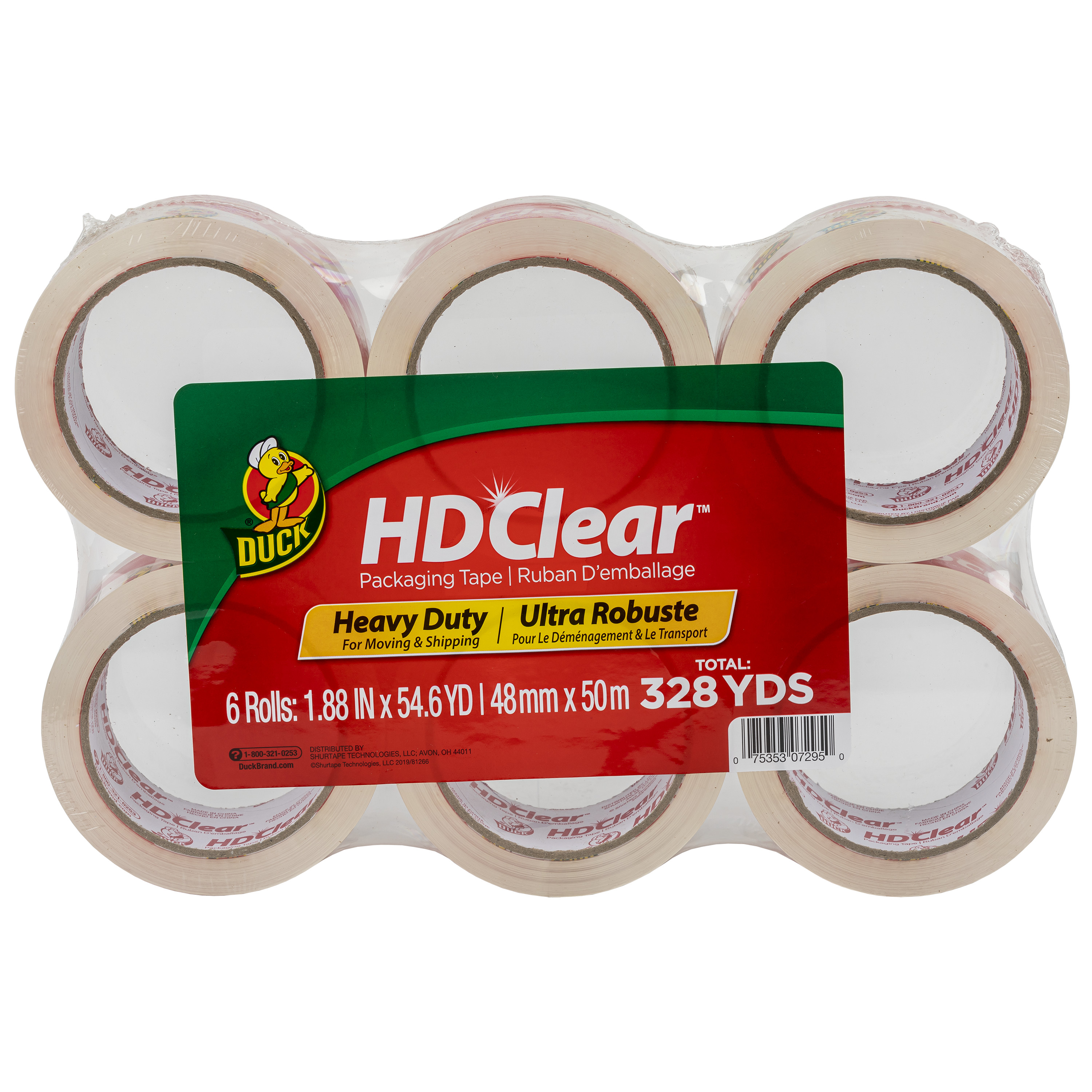 Duck HD Clear Packaging Tape, 1.88 in. x 54.6 yd., Clear,6-Count 
