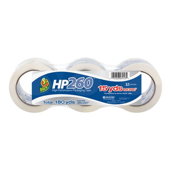 Duck HP 260 1.88 in. x 60 yd. Clear Acrylic Packing Tape, 3 Pack