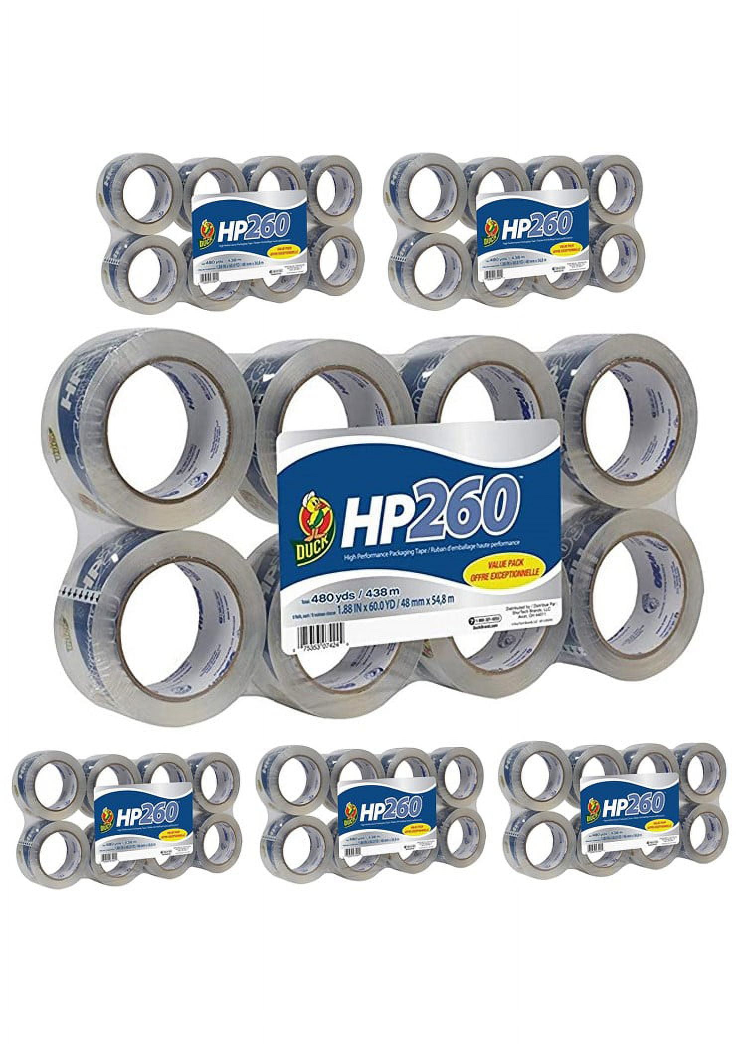 Duck HP260 Packing Tape Refill, 1.88 inch x 60 Yards, Clear Acrylic, Case of Six 8-Roll Value Packs - 48 Rolls (1067839)