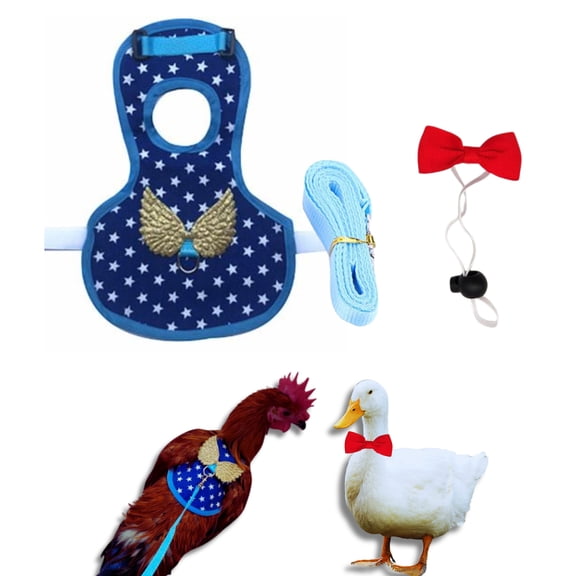 Duck Harness and Leash for Real Ducks with Bowtie Set, Adjustable Walking Harness for Pet Duck Chicken Goose Hens Rooster, Duck Collar for Pet, Blue Star, M