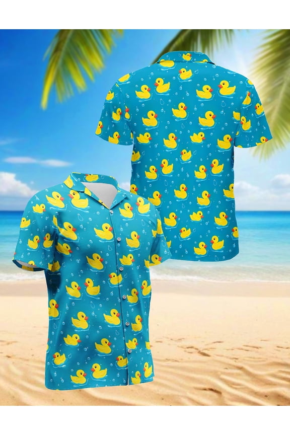 Duck Hawaiian Shirt for Men, Vintage Style, Button Down Summer Beach Short Sleeve, S-5XL