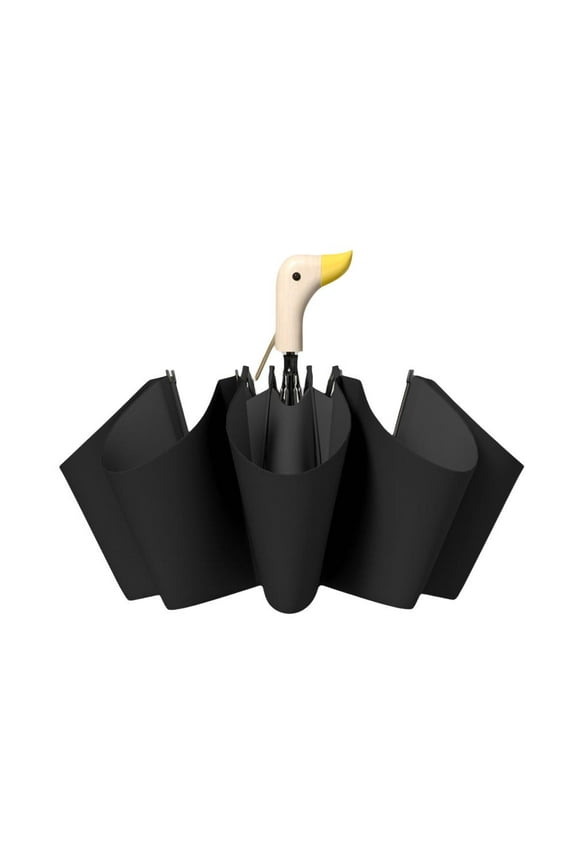 Duck Head Design Wood-Handled Black Rubber Umbrella with 8 Bones for Sun and Rain Protection in Various Colors