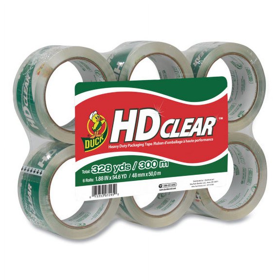 Duck Heavy-Duty Carton Packaging Tape, 3" Core, 1.88" x 55 yds, Clear, 6/Pack, Each