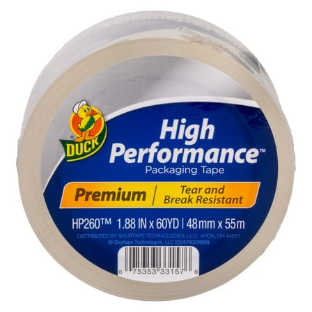 Duck High Performance Packing Tape, 1.88 in x 60 Yard, Clear, 1 Refill Roll