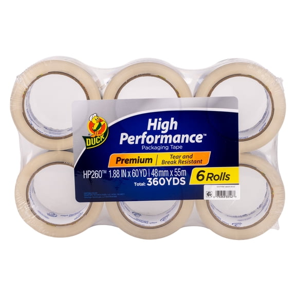 Duck High Performance Packing Tape, 1.88 in. x 60 yd., Clear, 6 Count