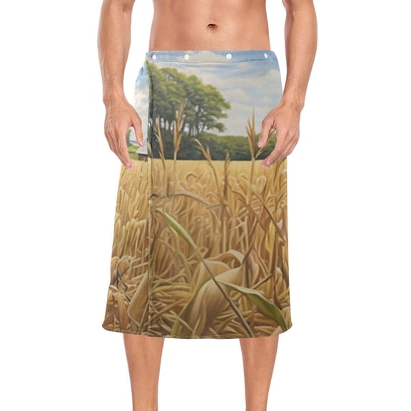 Duck Houses Trees Wheat Bath Towel Wrap for Man Adjustable Shower Wrap Button Closure Body Towel for Sauna Gym