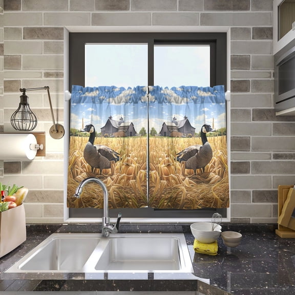 Duck Houses Trees Wheat Kitchen Curtains Half Tier Curtain 2 Rod Pockets Bathroom Bedroom Cupborad Living Room 27"x24"
