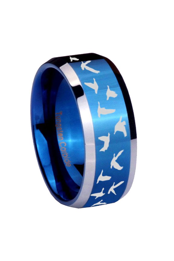 Duck Hunter 8MM Beveled Edge Blue Tungsten Men Ring