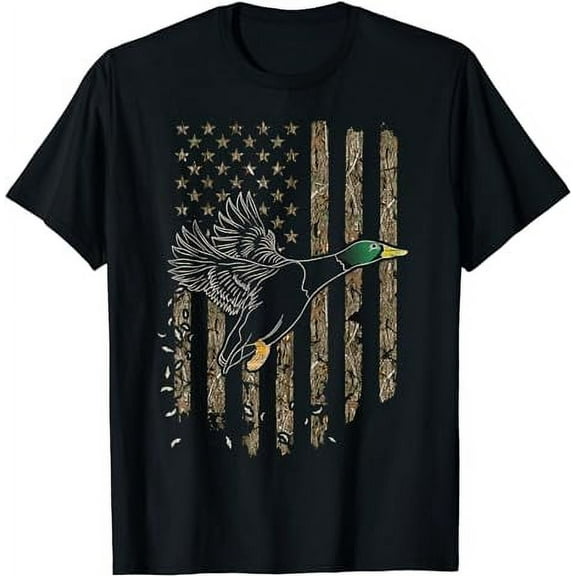 Duck Hunter American Flag Waterfowl Hunting Camouflage T-Shirt