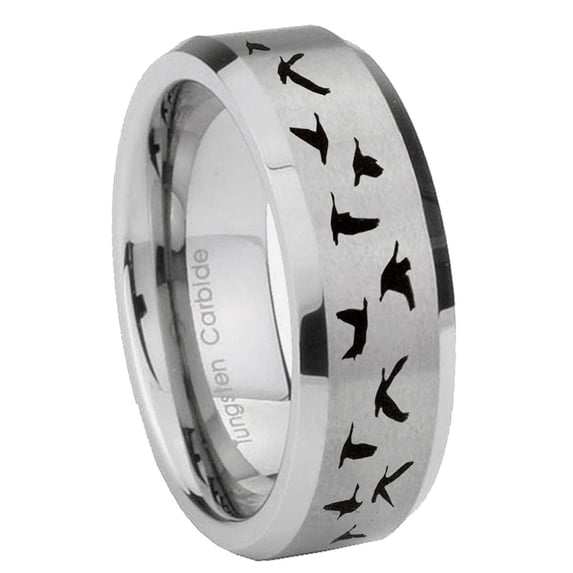 Duck Hunter Beveled Edge Gray Tungsten Men Ring 10MM