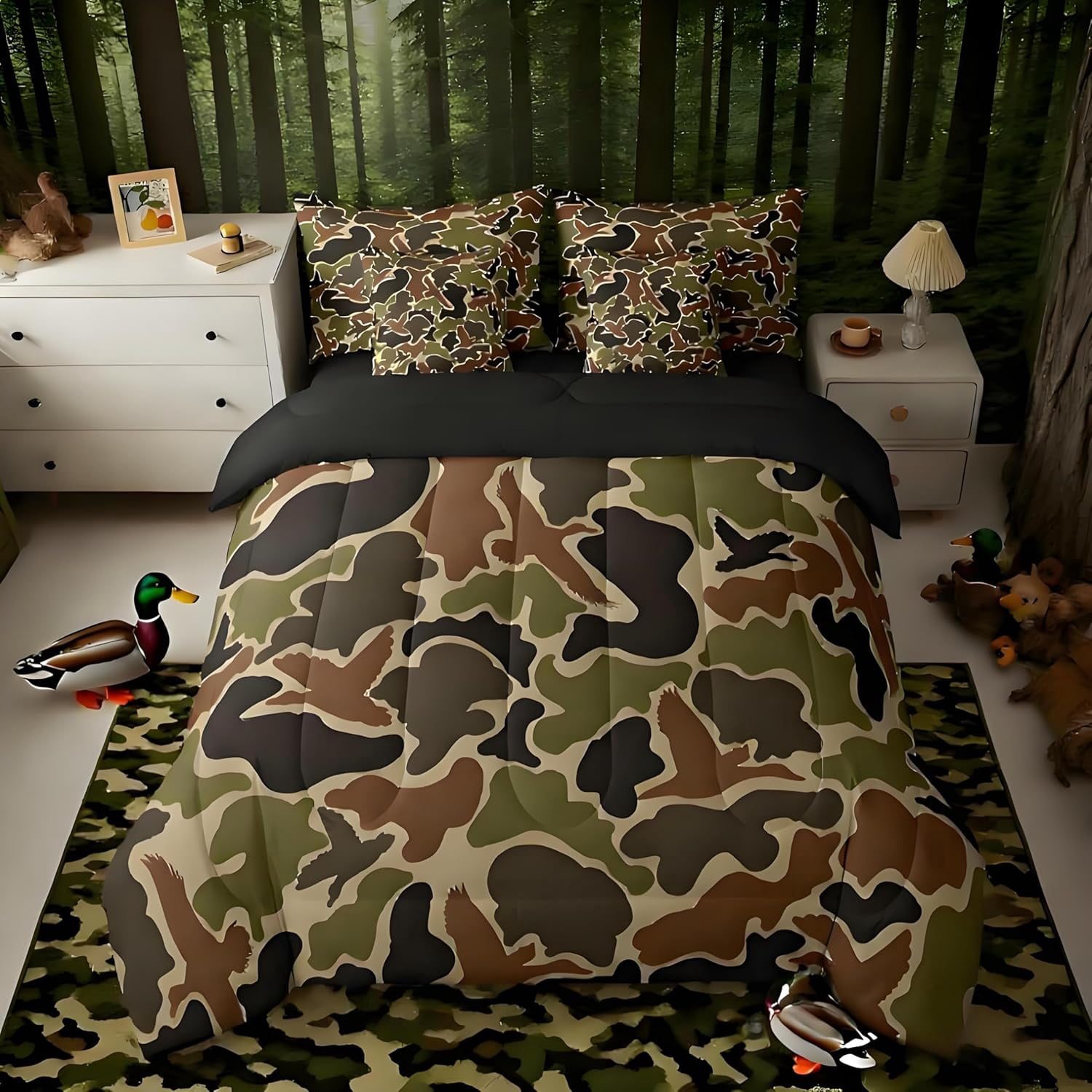 Duck Hunter Green Camouflage Hunting 7 Pieces Bedding Set, Full Size