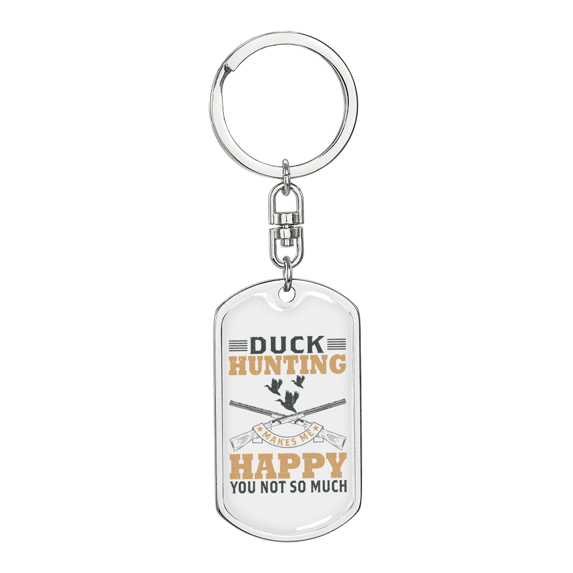 Duck Hunter'S Keychain Stainless Steel or 18k Gold Dog Tag Keyring