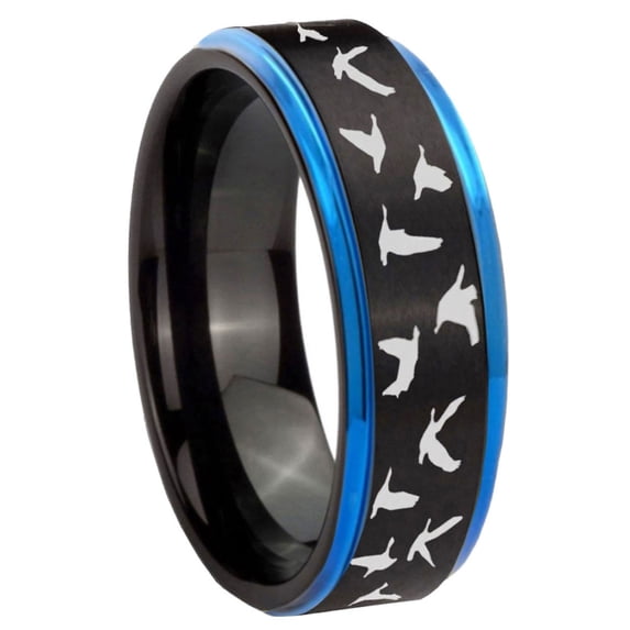 Duck Hunter Step Edge Black And Blue Tungsten Promised Ring 10MM