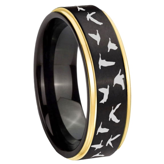 Duck Hunter Step Edge Black And Gold Tungsten Promised Ring 10MM