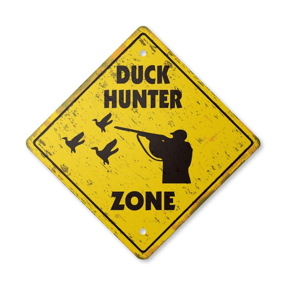 Duck Hunter Vintage Crossing Sign Zone Xing | Indoor/Outdoor Plastic | 12" Tall rustic hunt gun shoot dog rifle