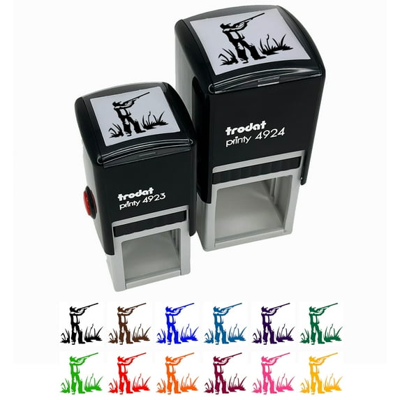 Duck Hunter with Hunting Rifle Self-Inking Rubber Stamp Ink Stamper - Blue Ink - Small 1 Inch