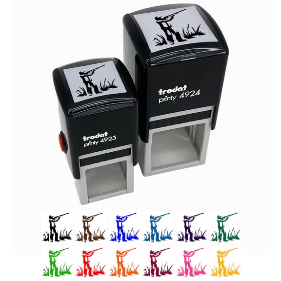 Duck Hunter with Hunting Rifle Self-Inking Rubber Stamp Ink Stamper - Brown Ink - Small 1 Inch